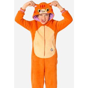OppoSuits Rode Kat Onesie Kids - Red Cat Fleece Jumpsuit - Carnavalskleding - Dieren Verkleedpak Voor Kinderen - Rood/Oranje - Maat: M - EU110/116 - 6-8 Jaar