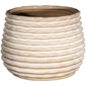 Ideas4seasons Bloempot/plantenpot Rise - ribbel - creme wit - voor kamerplant - D14 x H10 cm