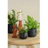 Ideas4seasons Bloempot/plantenpot Rise - ribbel - zwart - voor kamerplant - D14 x H10 cm