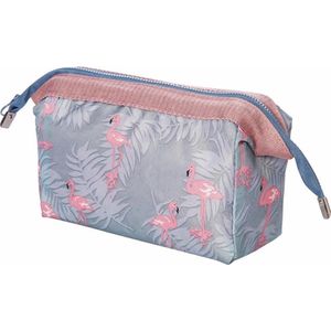 Fako Fashion® - Make-up Tasje - Kleine Make-up Tas - Etui - 18x9x13cm - Flamingo Grijs