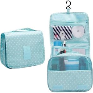 Fako Fashion® - Reis Toilettas Met Ophang Haak - Make-up Travel Bag - Organizer Voor Toiletartikelen - Reisartikelen - Travel Bag - Ophangbare Toilettas - Stippen Mintgroen