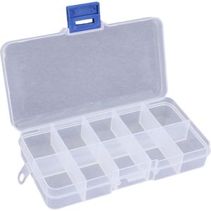 Fako Bijoux® - Opbergdoos - 10 Vakjes - Kralendoos - Opbergbox - Sorteerdoos - Verdeeldoos - Box - Vast - 13x6.5x2cm - 1 Stuk