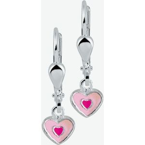 YO&NO - Oorbellen - Zilver - Oorhangers - Hart - Brisur haak - Roze - 20mm - 5,5mm - Kinderen - Zilver 925