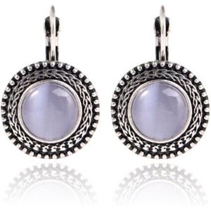 Ronde zilver dames oorbellen oorhangers met blauwe opaal