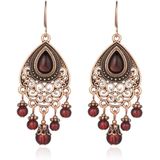 Bohemian - Oorhangers - Goudkleurig - Donkerrood - Metaallegering