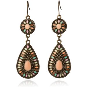 Druppelvorm Bohemian oorbellen hangers multicolor roze steen