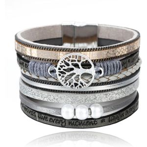 Grijze dames armband Ibiza stijl met kralen en levensboom