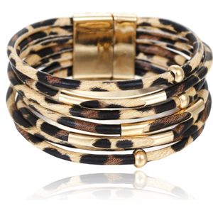Dierenprint Multilayer Dames Armband In de Kleuren Goud en Wit 19.5cm