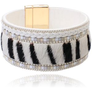 Deja - Dames Armband - Wit - PU Leer - Dierenprint - Metaallegering Sluiting