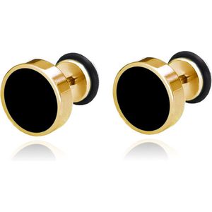Mendes heren oorbellen Edelstaal Zwart Goudkleurig-8mm