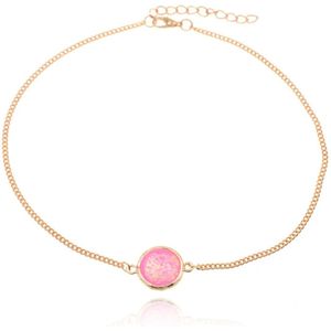 Korte verstelbare goudkleurige Bohemian ketting met roze steen
