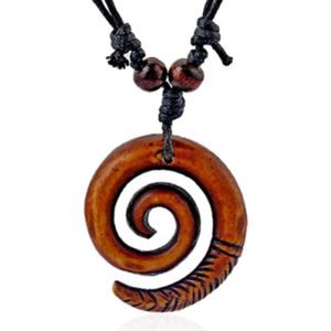 Touw Ketting voor Mannen met Bruine Ronde Kettinghanger van Hars