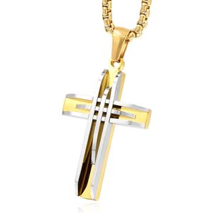 Mannen - Venetiaanse Schakelketting - Zilver - Goudkleurig Kruis - Edelstaal