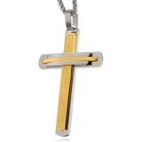 Zilverkleurige Venetiaanse Schakelketting - Goudkleurig en Zilverkleurig Kruis - Edelstaal