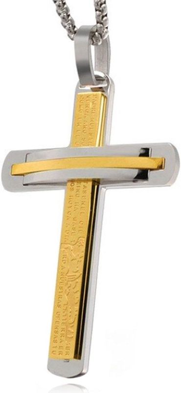 Zilverkleurige Venetiaanse Schakelketting - Goudkleurig en Zilverkleurig Kruis - Edelstaal