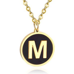 Cilla Jewels - Schakelketting - Goudkleurig - Edelstaal - Zwarte Kettinghanger Letter M