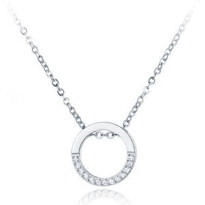 Cilla Jewels - Jasseron Schakelketting - Verzilverd Edelstaal - Cirkel Hanger met Zircons