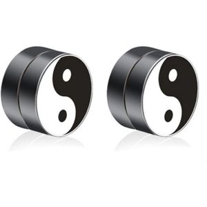 Magnetische heren oorbellen LGT Jewels Yin Yang Zwart 8mm