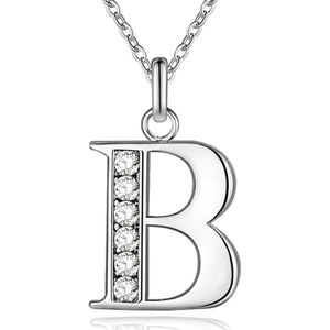 Zilverkleurige Letter B Dames Ketting met Zirkonia