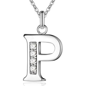 Zilverkleurige Letter P Dames Ketting met Zirkonia