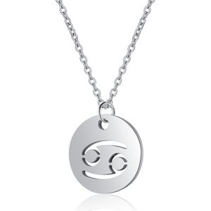 Sterrenbeeld Kreeft Dames Ketting Zilverkleurig Ronde Hanger