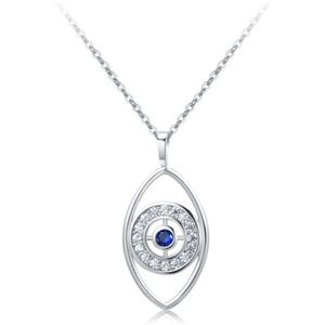 Zilverkleurige Evil Eye Dames Ketting met Witte en Blauwe Zirkonia