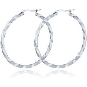 Zilver - Dames Oorbellen Ringen - Gedraaid - Edelstaal - 50mm