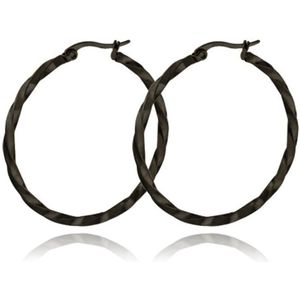 Dames Oorbellen Ringen Zwart Gedraaid Edelstaal - 30mm
