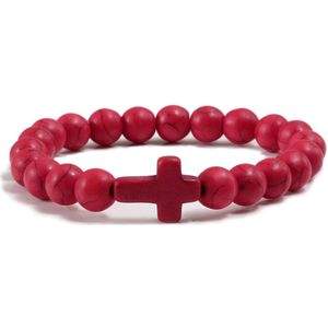 Memphis Kralen Armband met Natuursteen Kruis - Rood