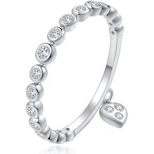 Dames Ring Zilverkleurig Verzilverd met Zirkonia en Hartje -18mm