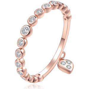 Dames Ring Rose kleurig Verguld met Zirkonia en Hartje-17mm