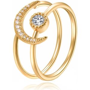 Dames Ring Goudkleurig met Maan en Zirkonia Steen-18mm