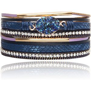 Blauwe Multilayer Armband met Steen