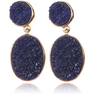 Deja - Ovale Oorhangers - Resin - Donker Blauw - Lichtgewicht Metalen Hangers