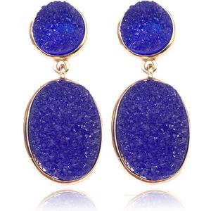 Deja - Ovale Oorhangers - Resin - Blauw - Metaal met Gouden Laag