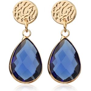Deja Jewels - Oorknopjes - Goudkleurig - Kristalglas - Diep Blauwe Hanger