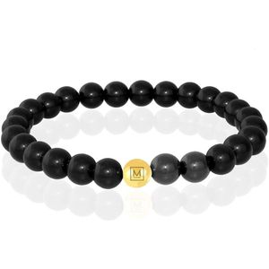 Memphis Kralen Armband Zwarte Onyx Agaat Edelstaal Kraal Goudkleurig-19cm
