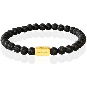 Memphis Kralen Armband Lavasteen & Gold -21cm