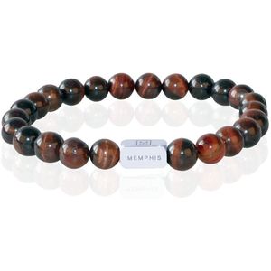 Memphis - Kralenarmband - Rood Tijgeroog - Edelstaal Kraal