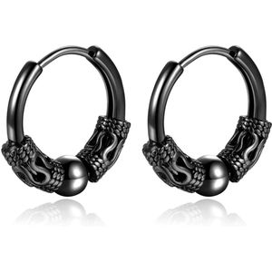 Mendes - Heren Oorringen - Staal - Zwart - Opengewerkte Details