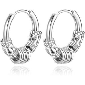 Heren oorringen staal zilverkleurig met details en 4 ringen - 16mm