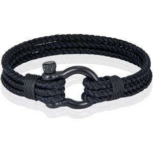 Triple Rope Armband Boegbeugel - Zwart-21cm