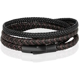 Armband Dubbel Gevlochten Leer  - Zwart Bruin-19cm