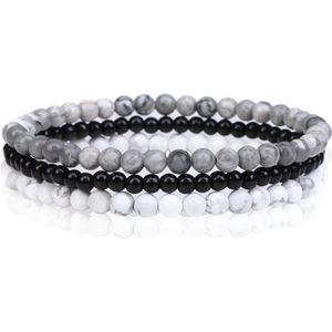 Memphis - Stacked - Armbanden Set - Grey - Natuursteenkralen