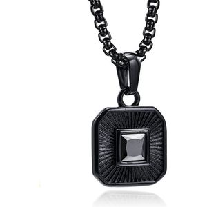 Mendes Ketting Vierkant met Zirkonia - Zwart