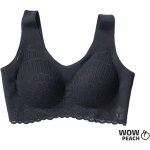 Wow Peach - Bustier - Bralette Lace BH - Voorgevormde BH zonder beugel - Lingerie BeHa - Comfy - PushUp - Yoga BeHa - Slaap BeHa - Ademend - Naadloos - Kanten BeHa - Lace Bra - Maat L - Zwart