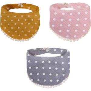 Without Lemon - Hippe Slabbetjes met Franjes - Hydrofiel - Katoen - Set van 3 stuks - Verstelbaar - Polka-dots Mix