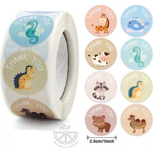 Without Lemons 500 stuks Sluitstickers Thank You Dieren Mix 8 (2.5CM) | Beloningsstickers | Sticker rol | Envelop | Stickers voor kinderen en peuters | Bedankje | Schoolspullen | Traktatie | Online Webshop | Cadeau | Inpakken