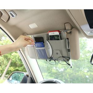 Repus - Auto Zonneklep Lederen Organizer - Kaarthouder - Bril - Documenten - Met ritssluiting - Organizer - Vrouwen - Cadeau - Grijs