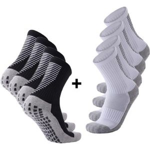 MyStand® Gripsokken Voetbal Unisex 4 pack - 2x Zwart + 2x Wit (4 paar) - One Size